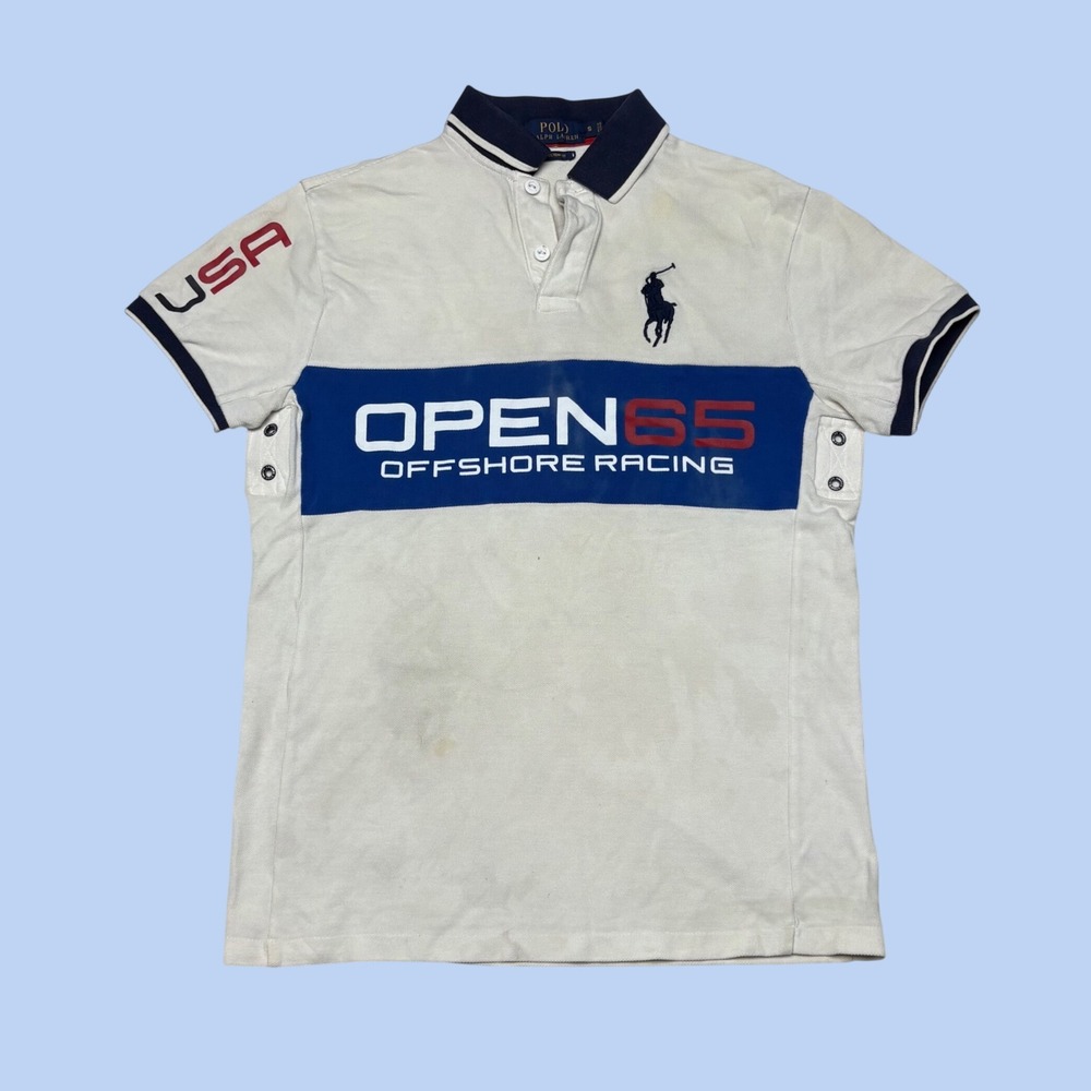 Polo Ralph Lauren Mens Open 65 Offshore Racing Polo Shirt White Small P-15 USA